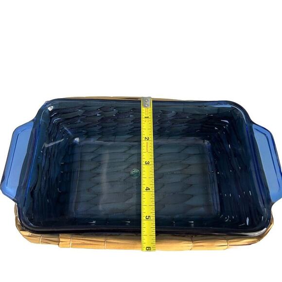 Cobalt Blue Anchor Hocking Loaf Dish 1.5 Qt Baking Pan w/ Woven Serving Basket - Picture 6 of 9